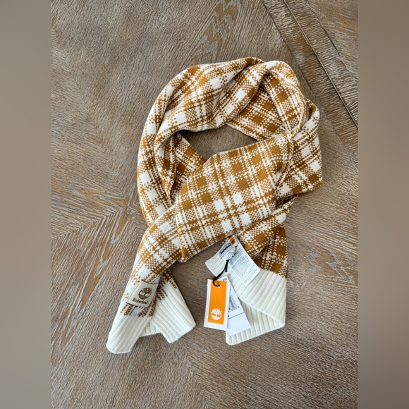 NWT Timberland Buffalo Plaid Scarf Brown Beige White One Size 10”X 64”